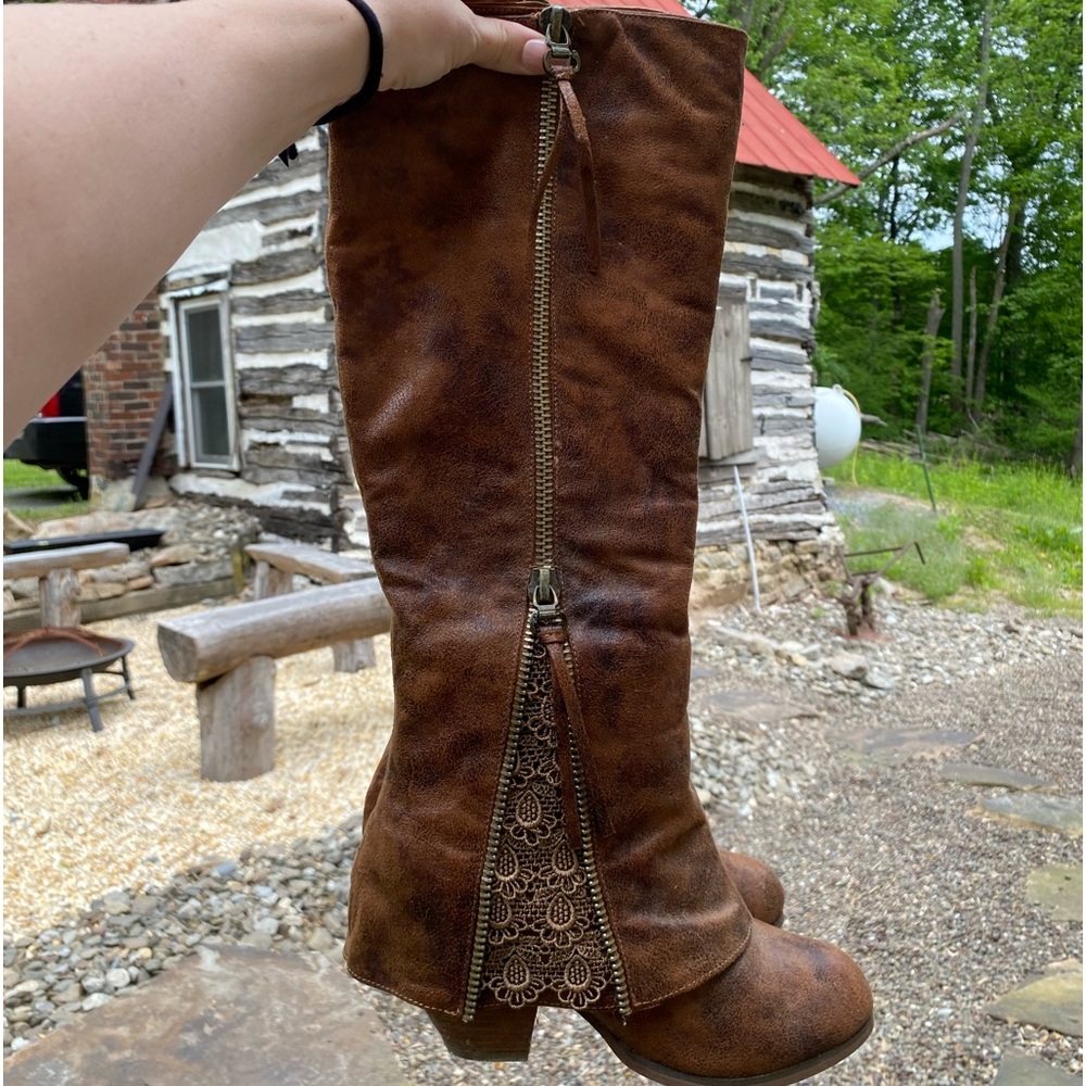 Southern Fried Chics knee high lace boots